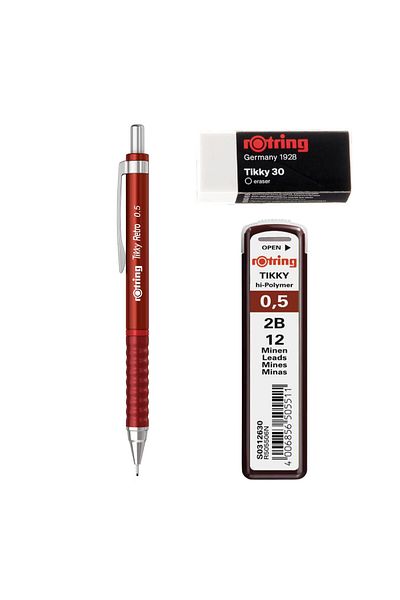 Rotring Retro Versatil Tip Pen Tip-Erasers 3 Pcs School Kit 0.5 Red