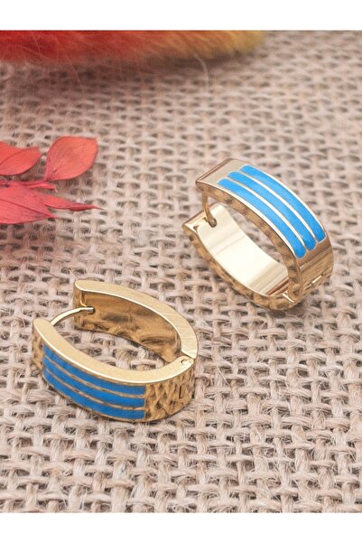 Siya Silver U Model Renkli Sedefli Çelik Küpe