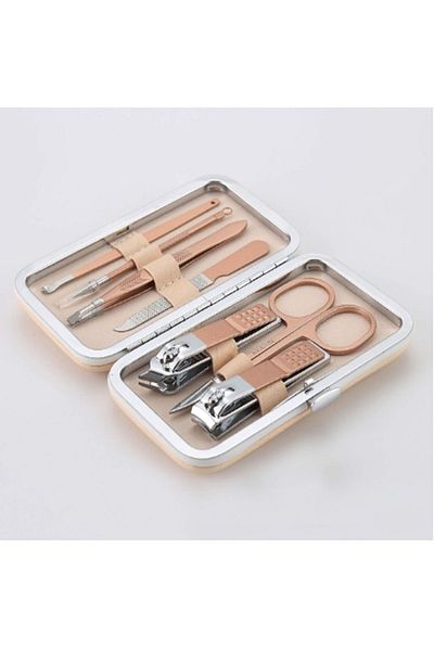 newnet Nail Clippers Pedicure Grooming Kit Stainless Steel 7 in 1 Luxury Leather with Travel Bag