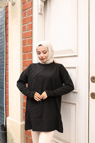 NATUFIAN STORE Women's Mercerized Glitter Zebra Patterned Hijab Tunic