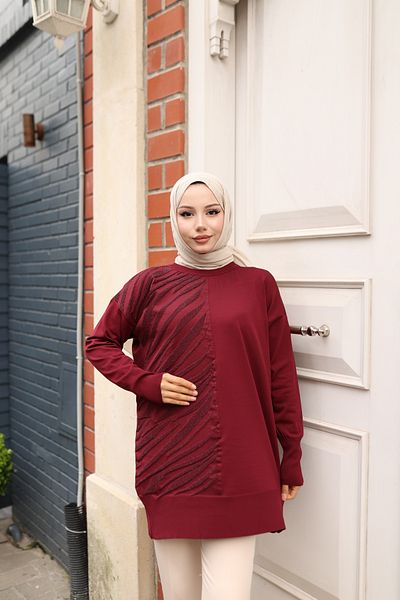 NATUFIAN STORE Women's Mercerized Glitter Zebra Patterned Hijab Tunic