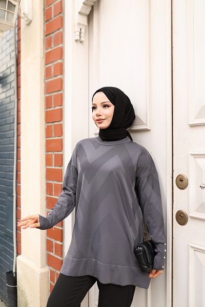 NATUFIAN STORE Women's Mercerized Zigzag Patterned Hijab Tunic