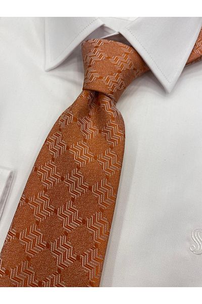 Pierre Cardin Pi̇erre Cardi̇n Woven Fabric Patterned Orange White Tie