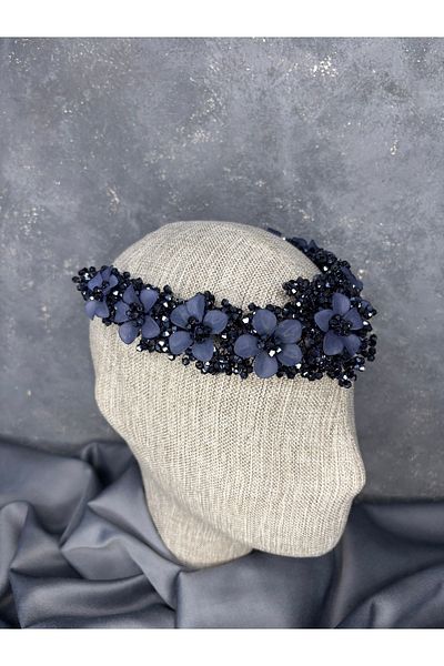Hayalperest boncuk Nileda Model Crystal Beaded Henna Crown – Stylish Bridal Hair Accessory Navy Blue