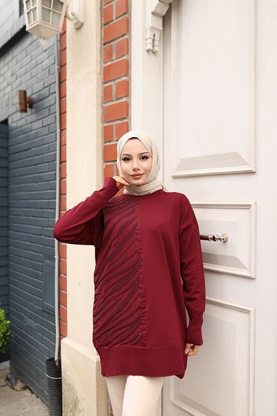 NATUFIAN STORE Women's Mercerized Glitter Zebra Patterned Hijab Tunic