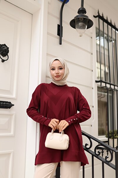 NATUFIAN STORE Women's Mercerized Zigzag Patterned Hijab Tunic