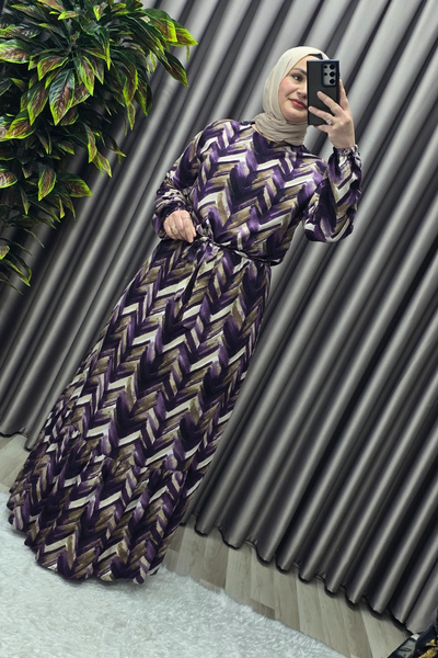 Elmas Tesettür Γυναικεία Ρούχα Χιτζάμπ Μεγάλου Μεγέθους Φόρεμα με σχέδιο από βισκόζη