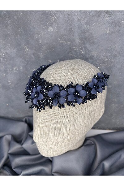 Hayalperest boncuk Nileda Model Crystal Beaded Henna Crown – Stylish Bridal Hair Accessory Navy Blue