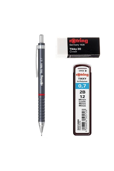 Rotring Retro Versatil Tip Pen Tip-Eraser 3 Pcs School Kit 0.7 Gray