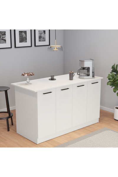 UMGMOBİLYA 160lık Benzila Beyaz Siyah Kulplu Ada Mutfak Mutfak Dolabı, Çok Am...