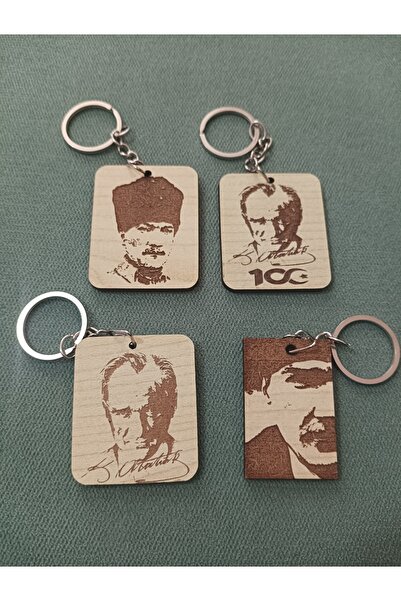 Şirin Lazer Mustafa Kemal Atatürk Dört çeşit Anahtarlık aksesuar ahşap mdf