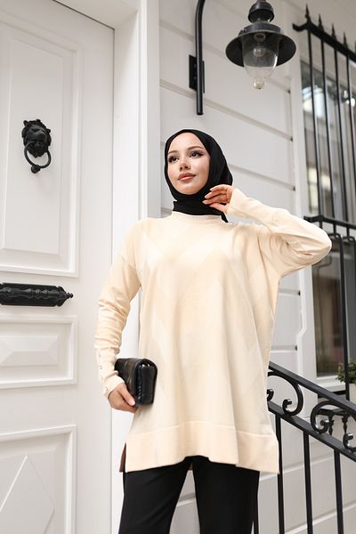 NATUFIAN STORE Women's Mercerized Zigzag Patterned Hijab Tunic