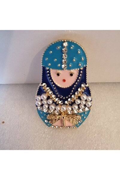 Butik Tülin Unisex otantik el yapımı altın emaye çok renkli minik incili taşlı matruşka broş 4.8x2.8 cm Tayland