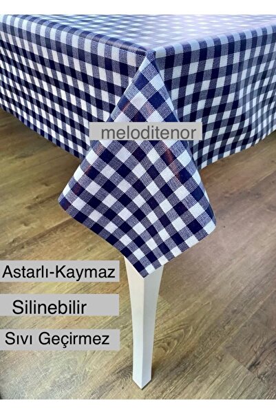 polset Mavi Astarlı Plastik Pvc Muşamba Dikdörtgen Masa Örtüsü Ekose Pötü Kar...