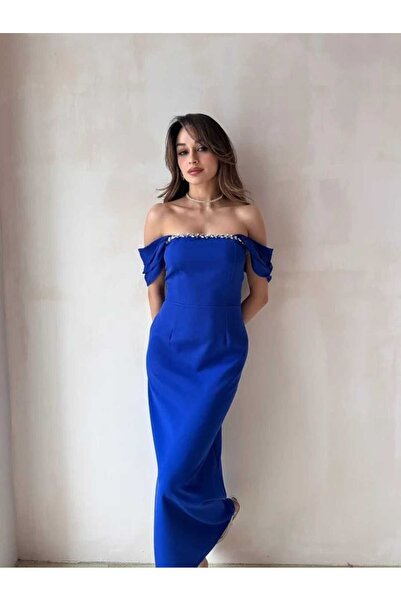 MODA DURAĞI Rochie de seara Midi albastru bebelus cu detaliu perla rochie de ...