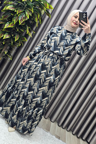 Elmas Tesettür Γυναικεία Ρούχα Χιτζάμπ Μεγάλου Μεγέθους Φόρεμα με σχέδιο από βισκόζη