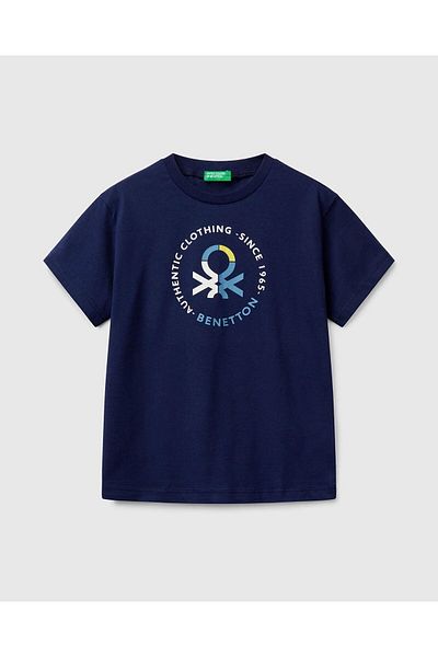 United Colors of Benetton Футболка з логотипом Benetton для хлопчиків темно-синя з принтом