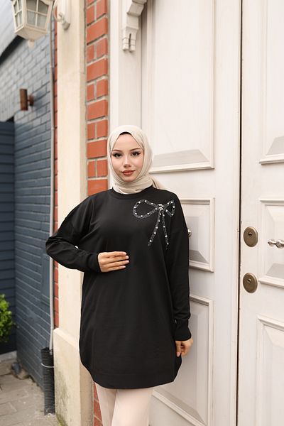 NATUFIAN STORE Women's Mercerized Bow and Stone Premium Quality Hijab Tunic