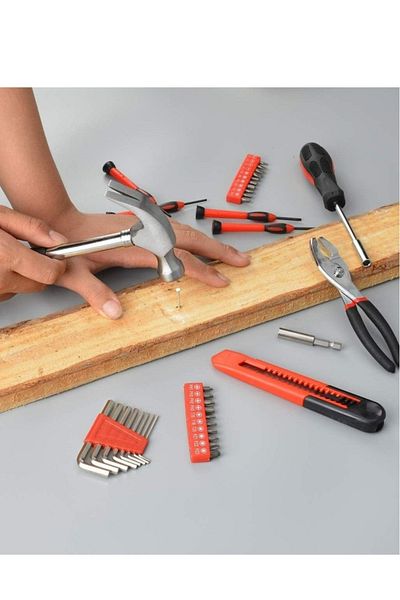 Denx 39 Pieces General Household Repair Tool Set with Plastic Tool Box Storage Bag