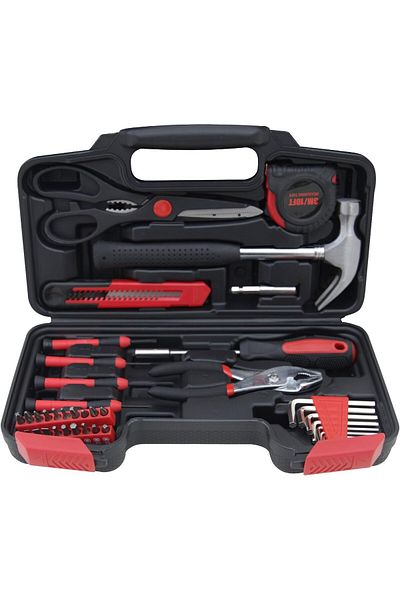 Denx 39 Pieces General Household Repair Tool Set with Plastic Tool Box Storage Bag