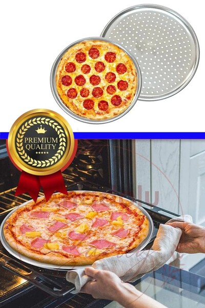 CocoVia (Set of 3) 28-32-36 cm Stainless Steel Pizza Tray Set Perforated Pizza Tray Pizza Baking Tray