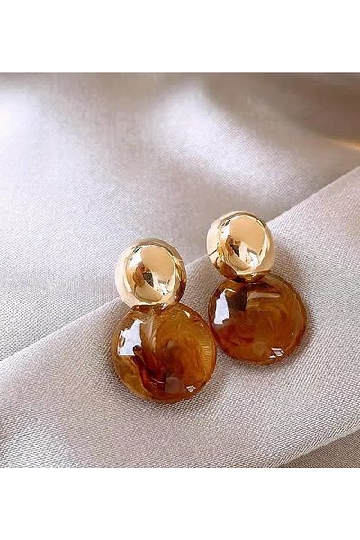 Happy Vibes Stylish Dangle Brown Resin Earrings