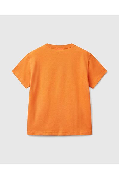 United Colors of Benetton Boy's Orange Benetton Logo Printed T-Shirt