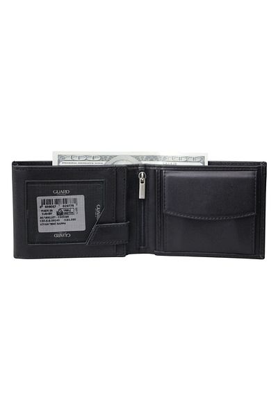 GUARD Black Genuine Leather Horizontal Model Men's Wallet with Coin Compartment - Grd 250322 Wt1863