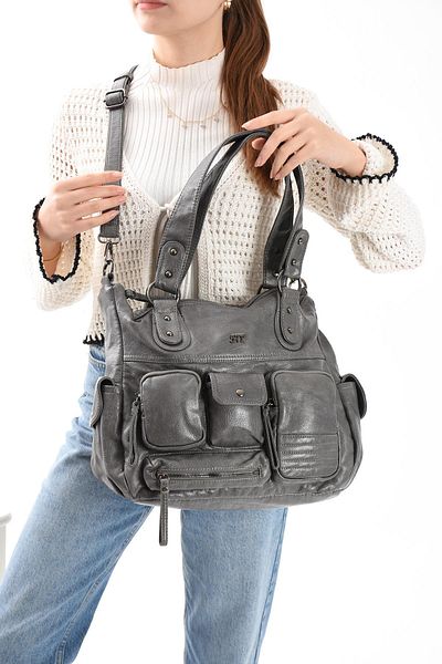 571 Collections Çanta Faux Leather Shoulder Bag Gray (Model: 571-13-13L)