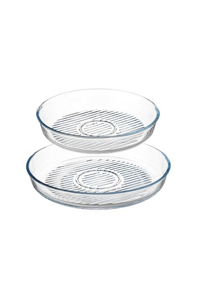 Dania 2-Piece Round Bottom Heat-Resistant Glass Oven Trays