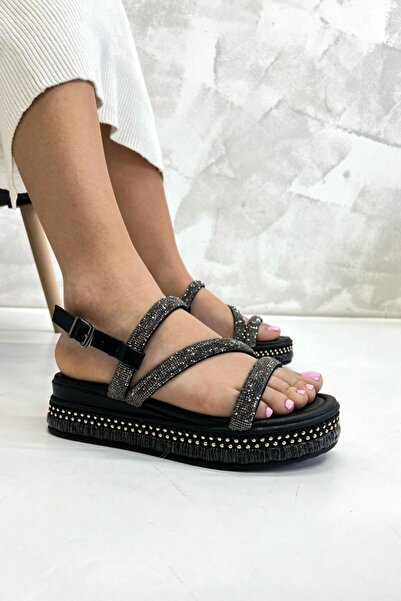 inizio Чорні камінці на підборах Жіночі босоніжки EW7027