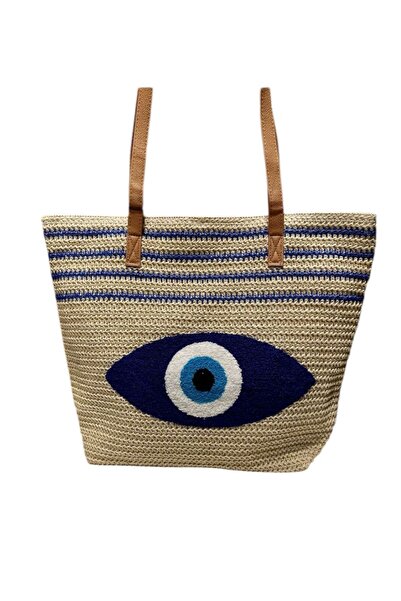 MyladyAccessoriess Ψάθινη τσάντα με λεπτομέρεια σχεδιασμού Blue Eye