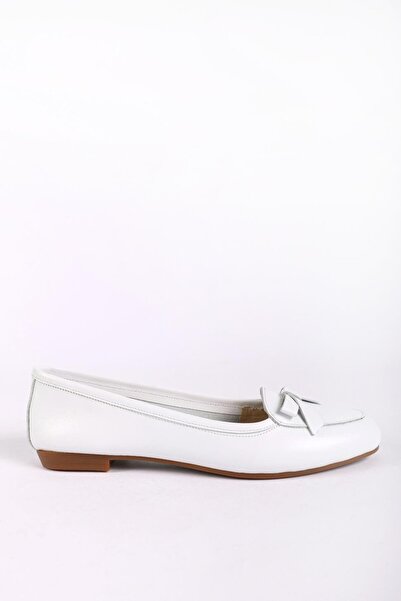 Hayati Arman Women's Genuine Leather Bow Ballerina Ballet White