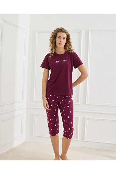 Mihra Women's Milan Capri Pajama Set 50108- Plum