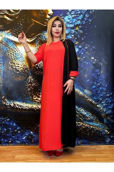Yeşilmoda Suit Upper and Lower Quality Crepe Stylish Night Stone Flower Lace Hijab Suit Black and Red