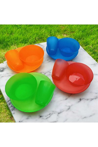 Gead Renkli Sert Plastik Tabak, Kase ve Bardak Seti