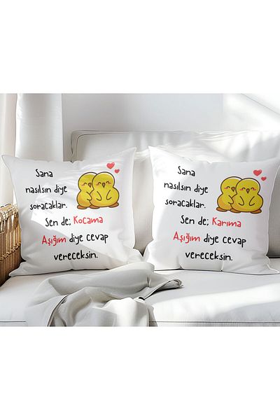 qoeuyl boutique I'M in Love with My Double Wife and Husband Printed Spouse Lover Gift Fiber Filled Decorative Pillow