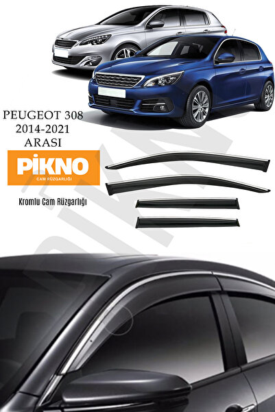 pikno Peugeot 308 2014-2021 Kromlu Cam Rüzgarlığı 4'lü Set A+ Plus