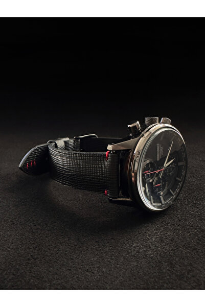 Mimas Design 23 Mm El Yapımı Hakiki Deri Kırmızı Dikişli Siyah Saat Kordonu