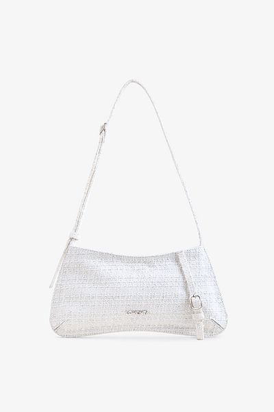 LOVENTA Detailed Belted Shoulder Bag Eleanor White-Tweed