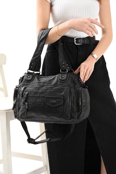 571 Collections Çanta Faux Leather Shoulder Bag Black (Model: 571-13-10R)