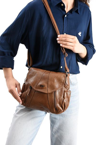 571 Collections Çanta Чанта за през рамо от изкуствена кожа, кафява (модел: 571-13-13N)