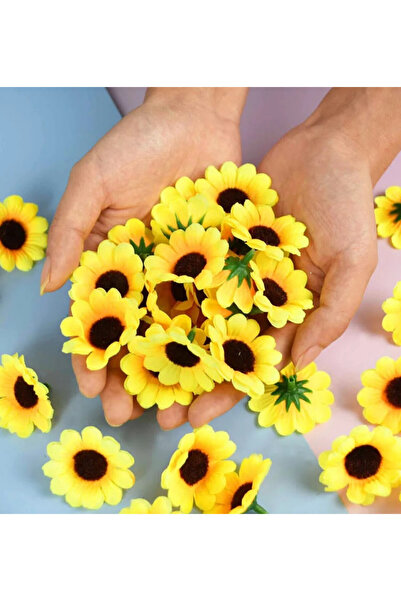 MD Aspiz Flowers 100 Adet Yapay Lüx Papatya Kafası (4CM)_ Dekoratif Ayçiçeği Gelin Buketi Saksısız Mini Yaprak Yıldız