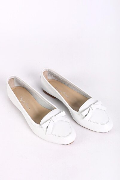 Hayati Arman Women's Genuine Leather Bow Ballerina Ballet White