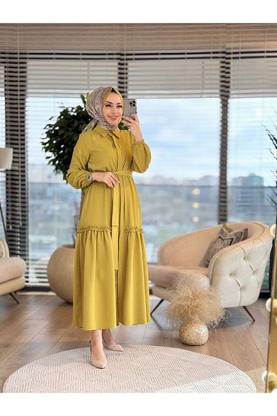 ALANURMODA 9766 Seersucker Front Buttoned Dress