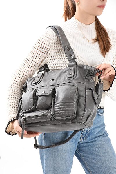 571 Collections Çanta Faux Leather Shoulder Bag Gray (Model: 571-13-13L)