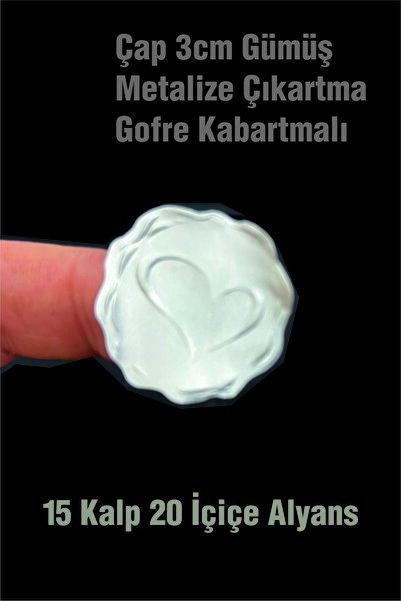 Örün Matbaa Srebrno srce i metalizovana reljefna nalepnica u obliku burme 3cm...