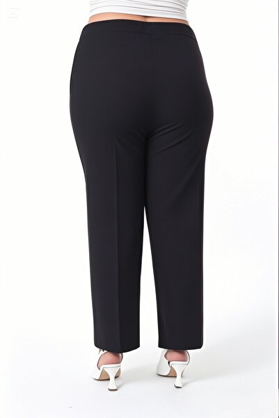 Şans Kadın Büyük Beden Siyah, Bel Komple Lastik Cepli Kumaş Pantolon 65N38733