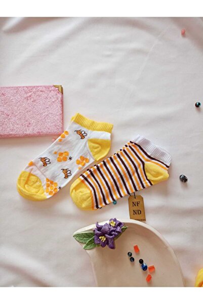 ENEFENDİ 2 чифта чорапи без шевове, мек памук, къси до глезена, с шарки, дамски чорапи, размер 36-40