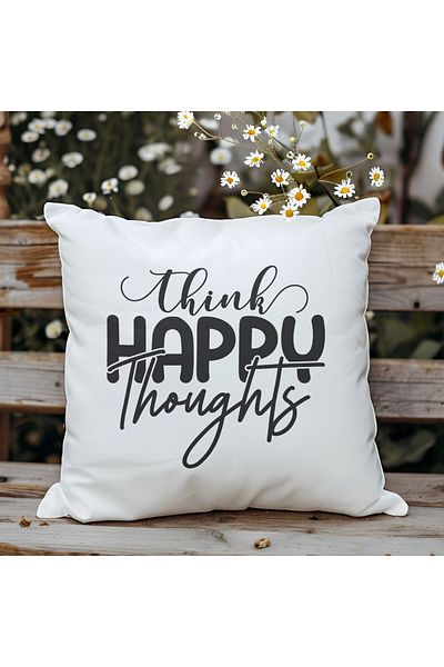 qoeuyl boutique Think Happy Thoughts Printed Motivational Gift Fiber Filled Decorative Pillow